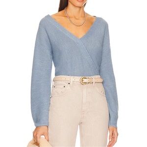 Vince Ribbed Cross Front Pullover in Lake